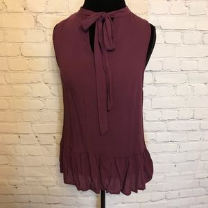Sleeveless Burgundy Tie-Neck Blouse